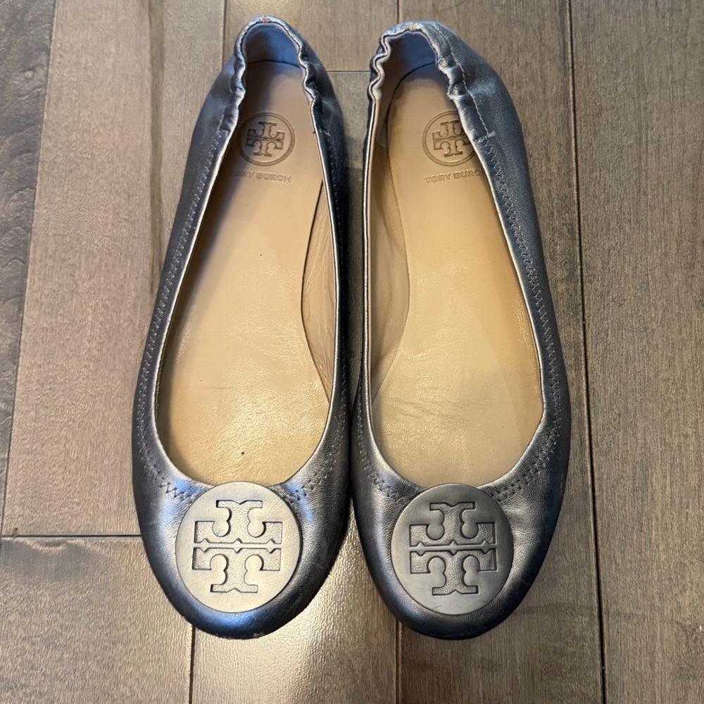 Tory Burch Metallic Gray/Gunmetal Minnie Flats